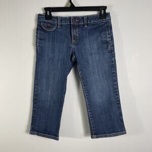Old Navy On Denim Capri Pants Girls Size 14 Blue Jeans Low Rise Adjustable Waist
